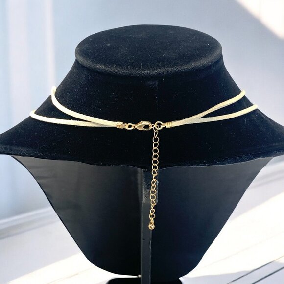 Multi-Layered Beaded Necklace Semi Precious Stones Glass Beads Leather Peach - Picture 6 of 6